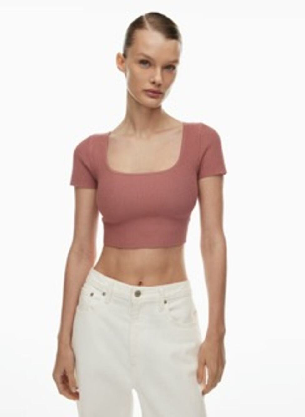 Babaton Aritzia NWT Adelaide Sculpt Knit Crop Top Square Neck Size Large $68